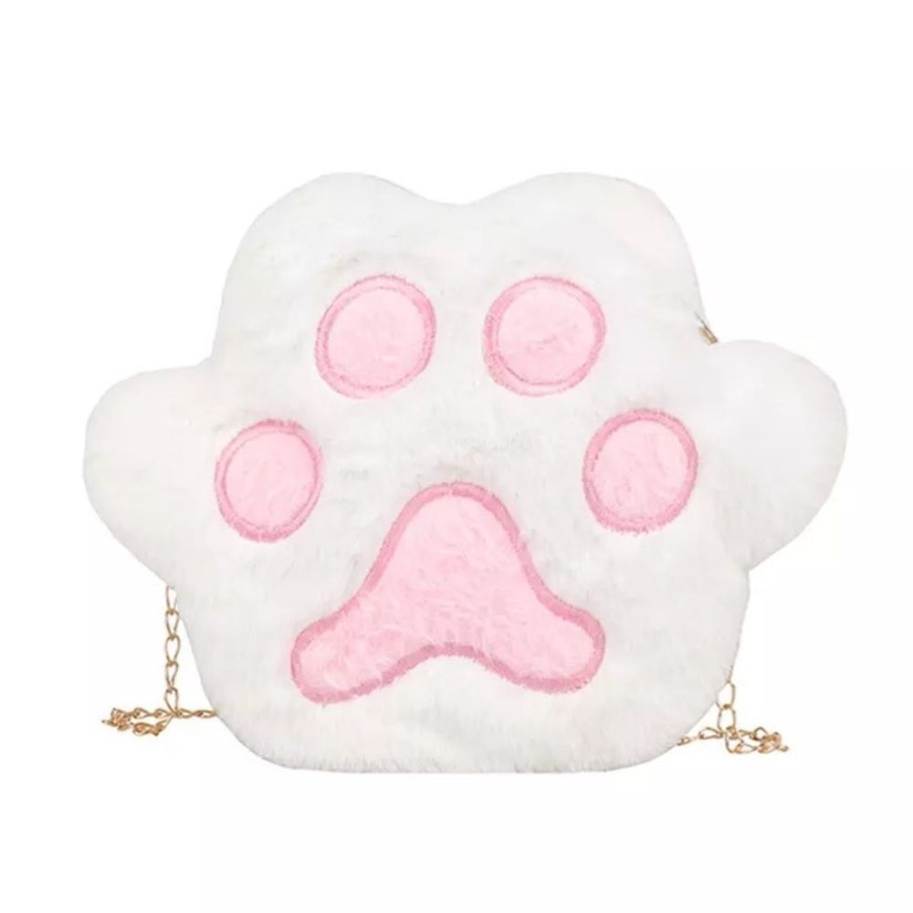 🆕White Faux Fur Cat Paw Crossbody Bag Purse